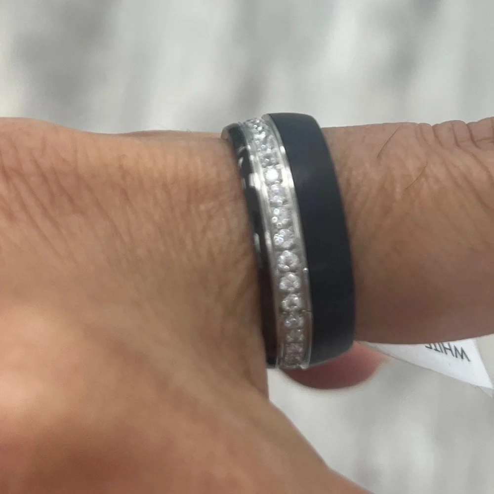 New 8mm dome clear CZ black IP plated Eternity Tungsten Wedding Band Ring